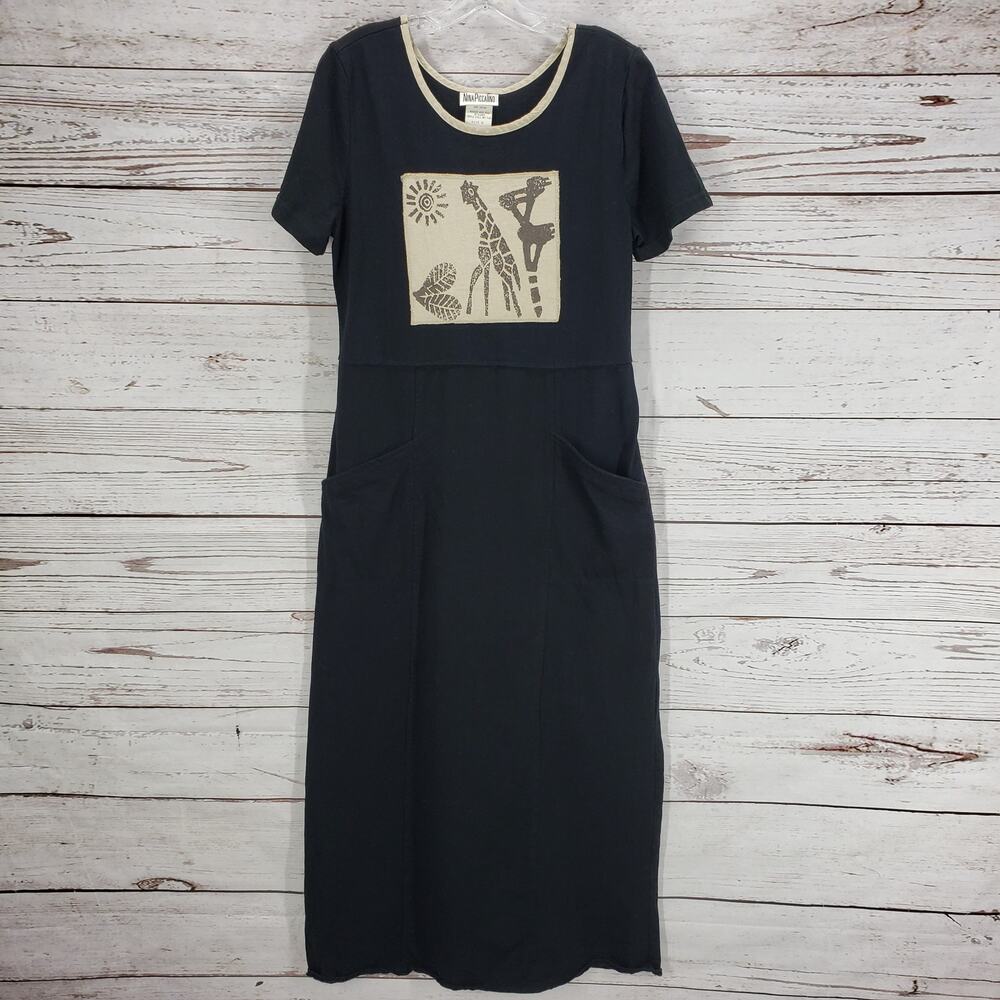 Vintage Nina Piccalino Women's Black 100%Cotton Front Pockets Dress Size 8